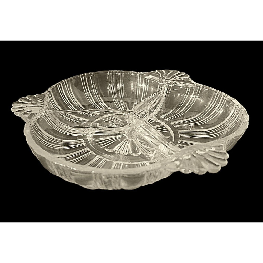 Depression Hazel Atlas 572 Clear Press Glass Divided Serving Dish Vintage - Picture 2 of 4
